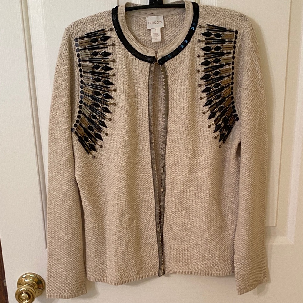 Chico's Tan Sweater with Black Accents
